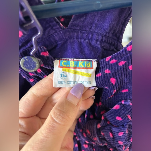 Purple corduroy‎ polkadot bubble overalls size 12m - Picture 5 of 6